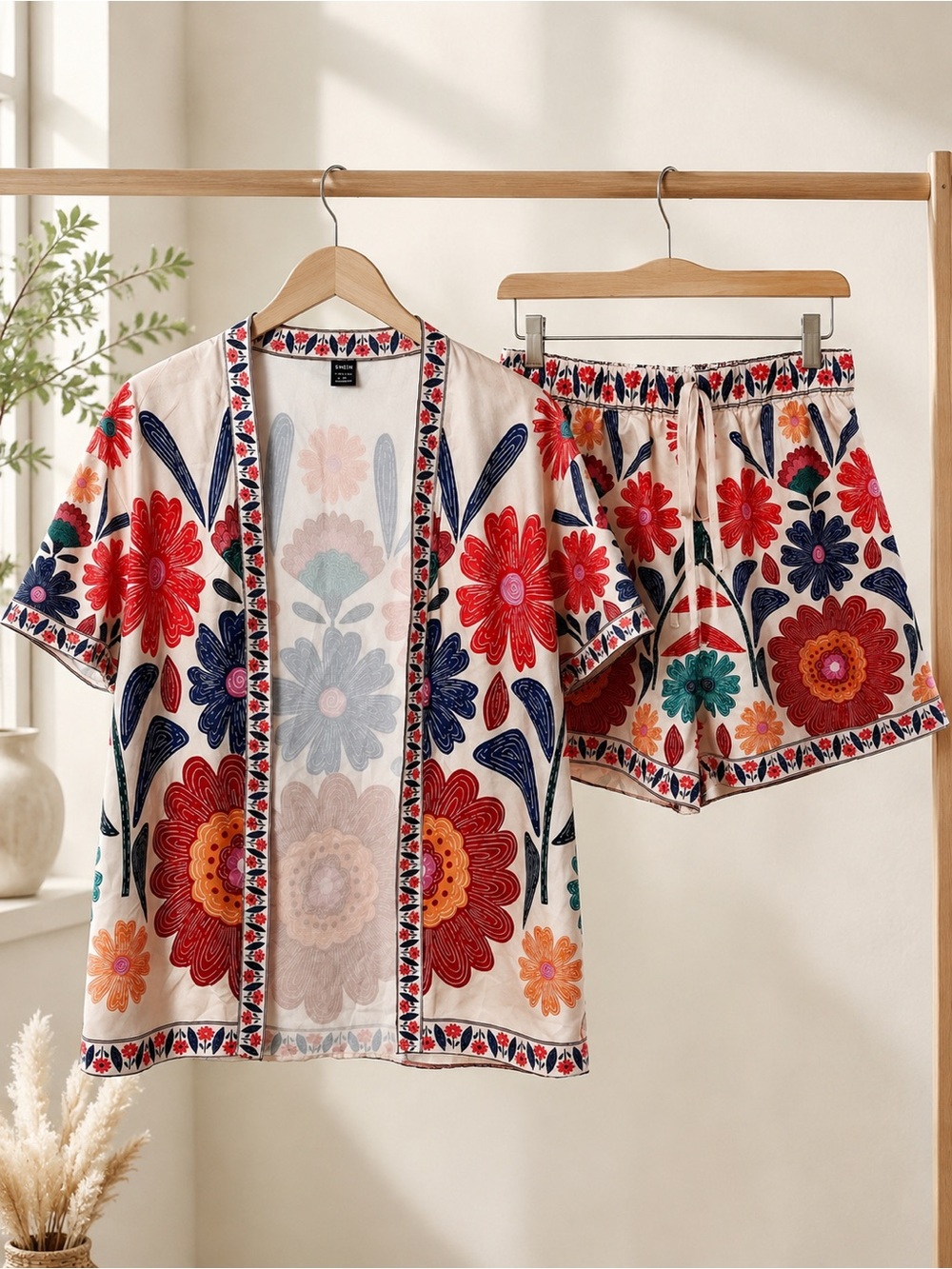 Floral Lounge Set Small | Boho Cottagecore Co-ord Kimono Shorts Vacation Resort